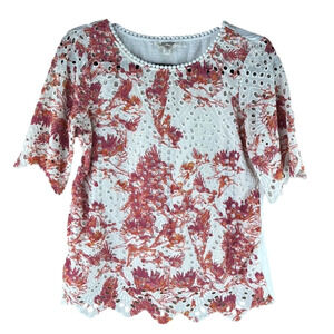 Anthropologie Porridge Short Sleeve Eyelet  Slip On Top